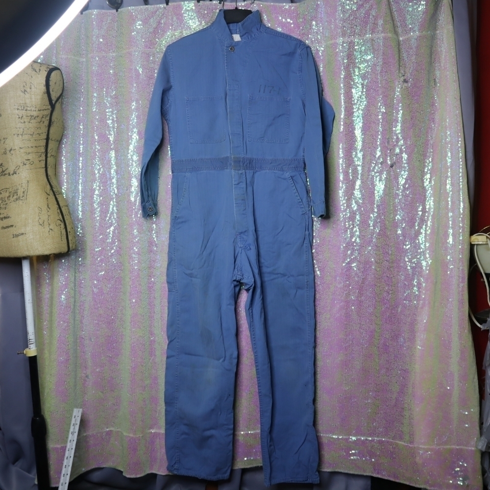 VINTAGE BLUE COTTON COVERALLS 40 Euclid Mfg Co Denim Uniform Work Classic Grunge - Picture 13 of 14